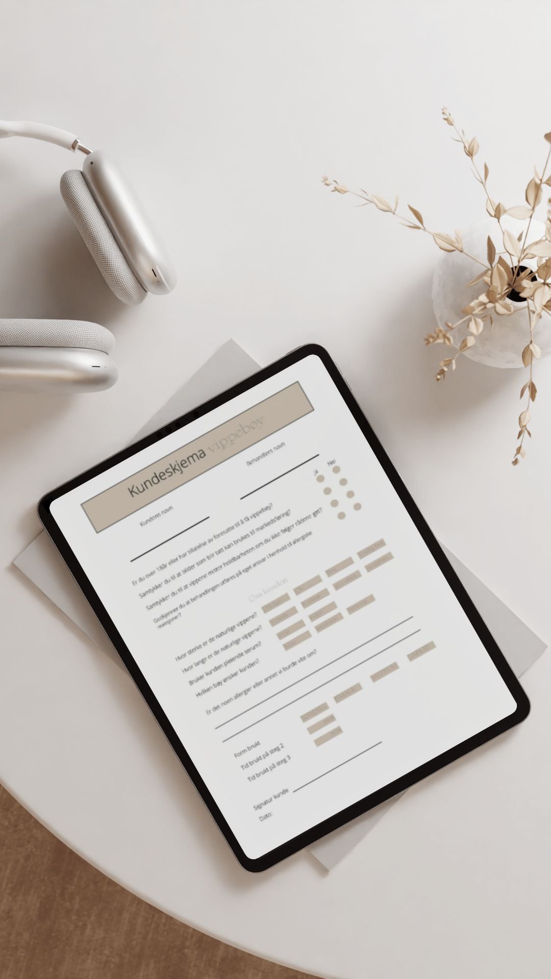 Kundeskjema vippebøy og brynslaminering